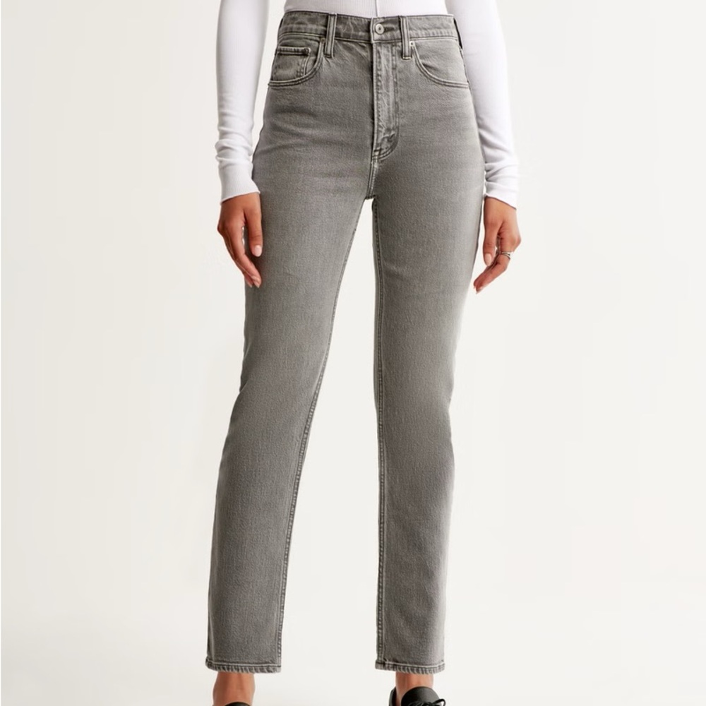 A&F Grey Ankle Straight Jeans